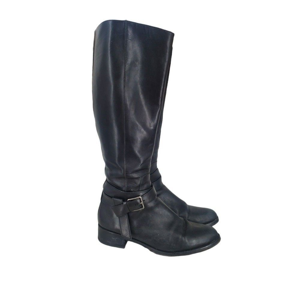 Cole Haan Black Leather Knee High Riding Boots w/ Strap Size 9.5 B Shoes